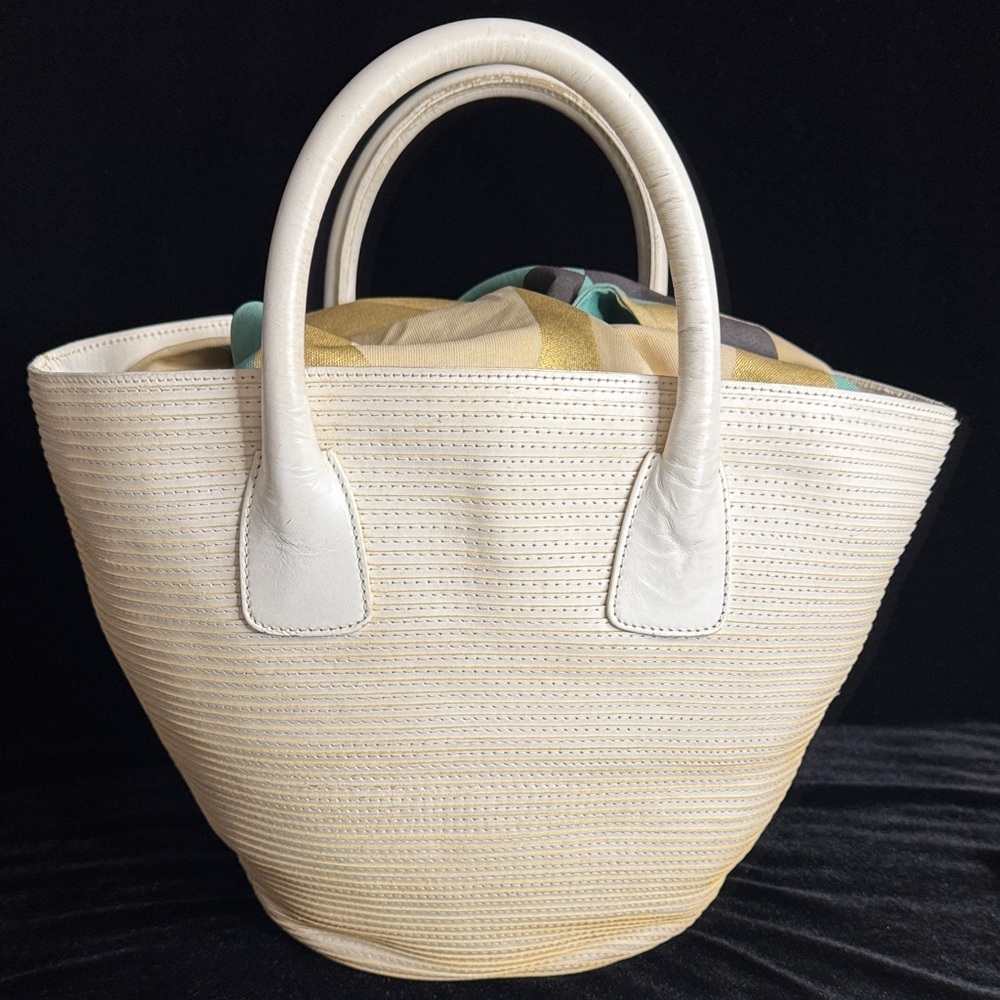 Bally White and Tan Textured Tote